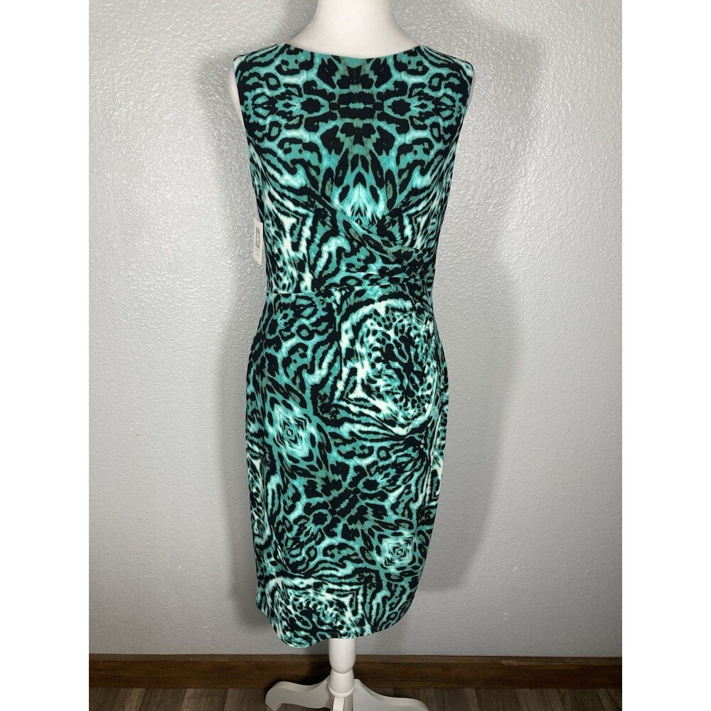 Anne Klein Animal Print Dress 4 Ruched Details Sleeveless MIDI NEW Retail $129